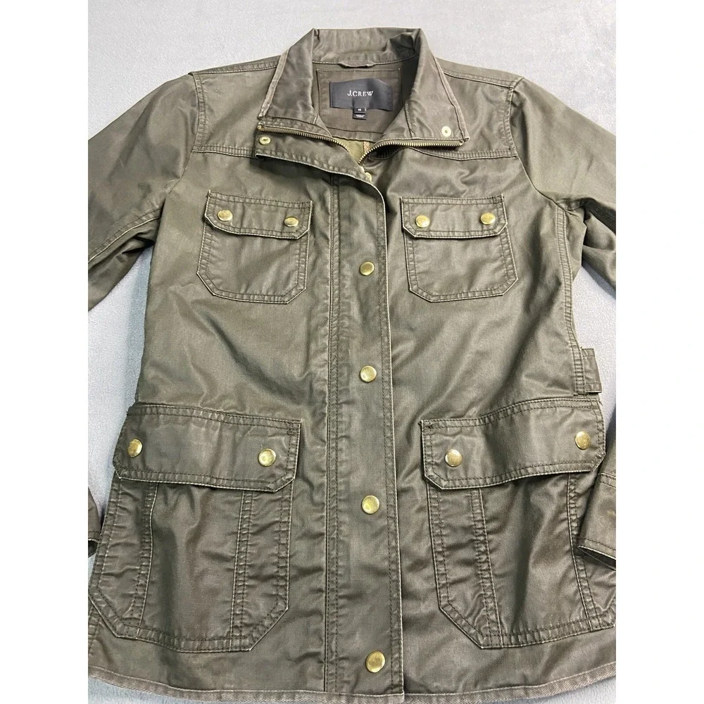 J‎ Crew Jacket Womens Medium Green Waxed The Downtown Outdoors Military Grunge